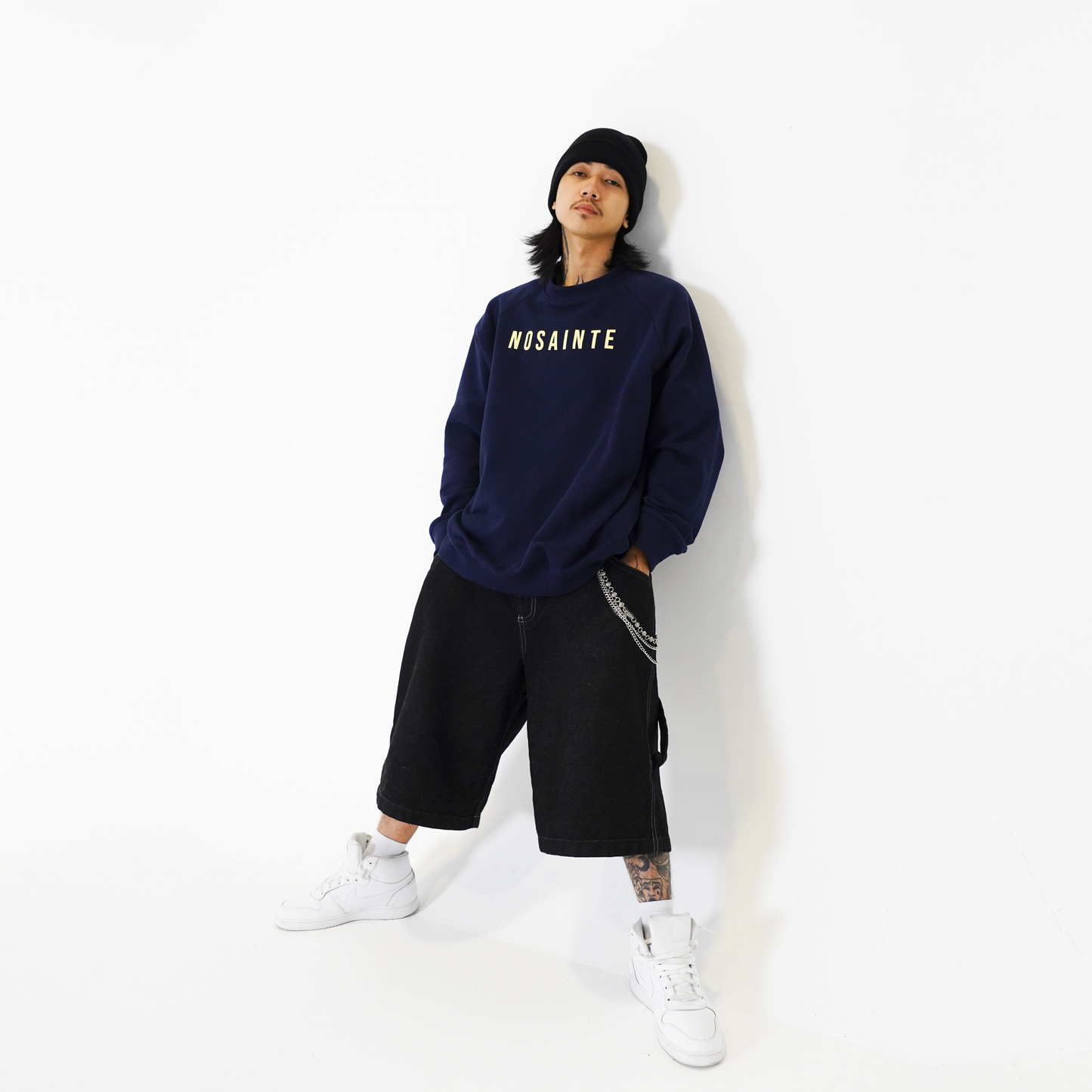 Navy Blue + Cream Crewneck Sweatshirt